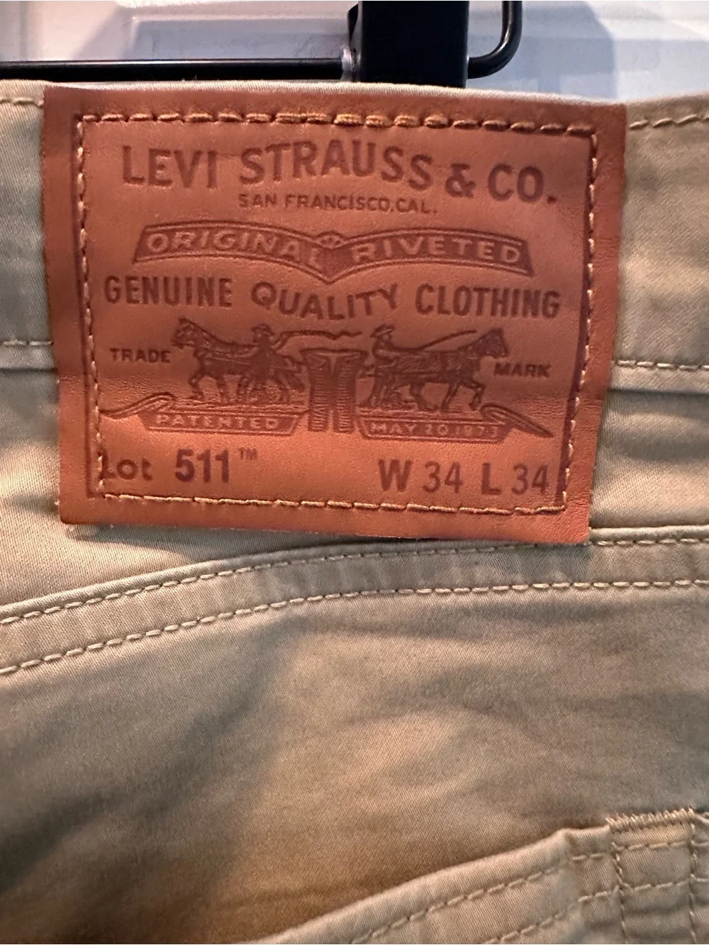 LEVIS 511 Men's Harvest Gold Khaki Flat Slim Front Chino Straight Pants 34x34